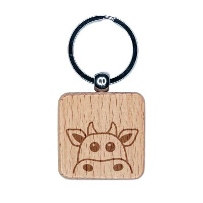 Sniggle Sloth Peeking Cow Engraved Wood Square Keychain Tag Charm