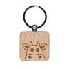 Sniggle Sloth Peeking Cow Engraved Wood Square Keychain Tag Charm view 1