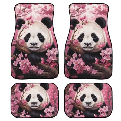 Amzprint Panda Rubber Floor Mats for Women Cherry Blooming 4 Piece Car Mat Set Universal for SUV Truck All Weather Mats Car