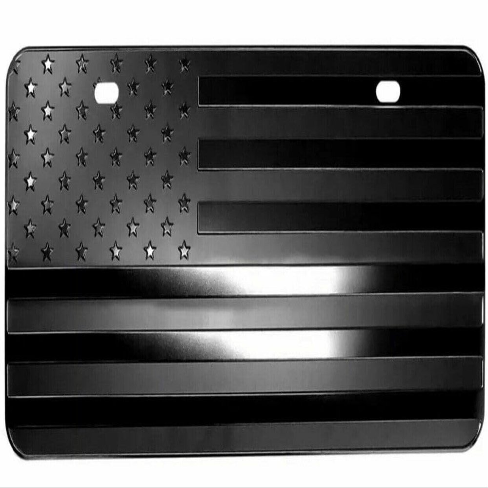 USA Blackout American Flag Metal Embossed License Plate (12"x6", Black)