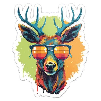 MotorCart Basics Cool Deer Sticker - Vinyl Waterproof Decal for Car, Laptop, Wall, Window, Door, Water Bottle, Bumper Sticker Size - 3'' Longer Side