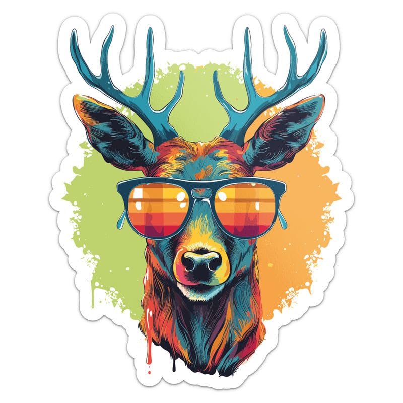 MotorCart Basics Cool Deer Sticker - Vinyl Waterproof Decal for Car, Laptop, Wall, Window, Door, Water Bottle, Bumper Sticker Size - 3'' Longer Side