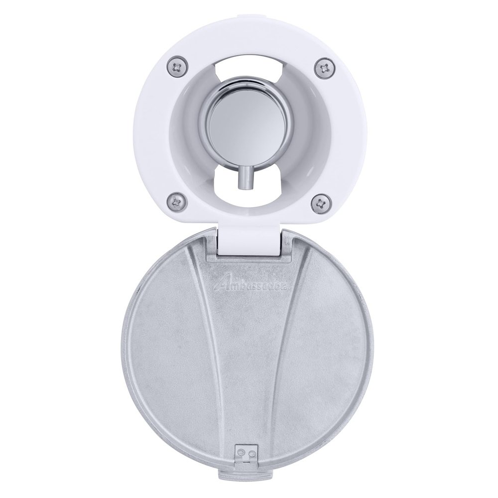 Ambassador Marine Aidack- Recessed Control Valve (Hot/Cold Mixer), Arctic White Cup with Stainless Steel Lid, Chrome Aidack Handle - 136-1741-CA-W