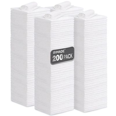 UNIMADE Shop Towel Rag, 200 Pack Reusable Rags Bulk Microfiber Cleaning Cloth Lint Free Towels for Car Kitchen Automotive Bar Mechanic Restaurant Garage, 11.5"x 11.5", White