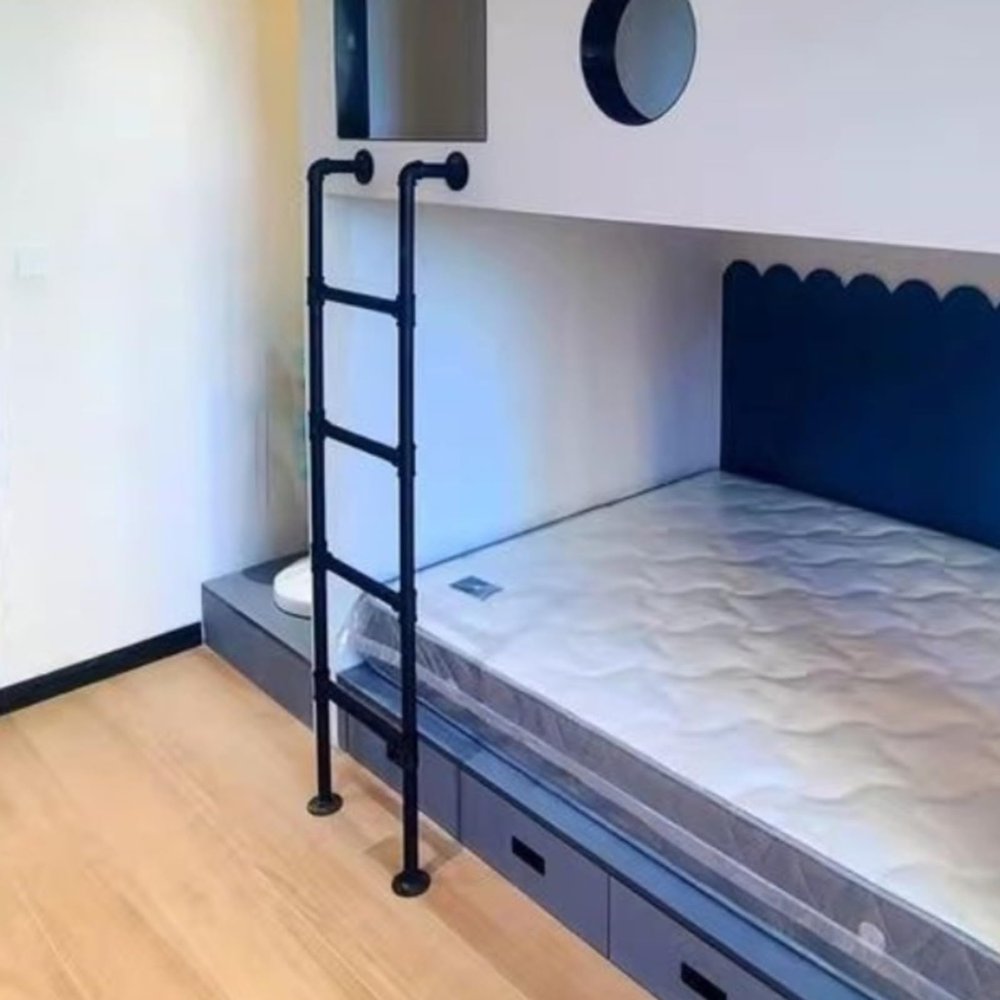 LXLZYXSF 7 6 5 4 3 Feet Upper Bunk Bed Ladder with Steps Padding & Mounting Hardware, Wrought Iron Heavy Duty Attic Ladder for Garage Home (Color : Black, Size : 40inch/3.3ft/102cm H)