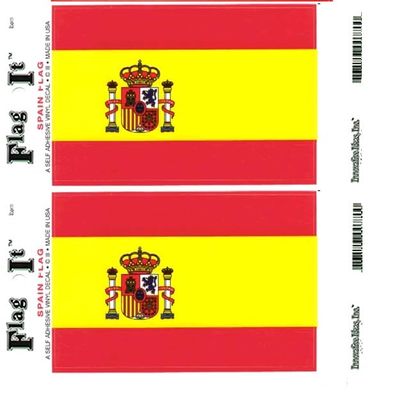 Pack of Two Spain Flag-It Vinyl Decal Stickers, 3.5"x 5" Waterproof Industrial Strength Vinyl Sticker Decals for Cars, Trucks, RV, SUVs & Boats
