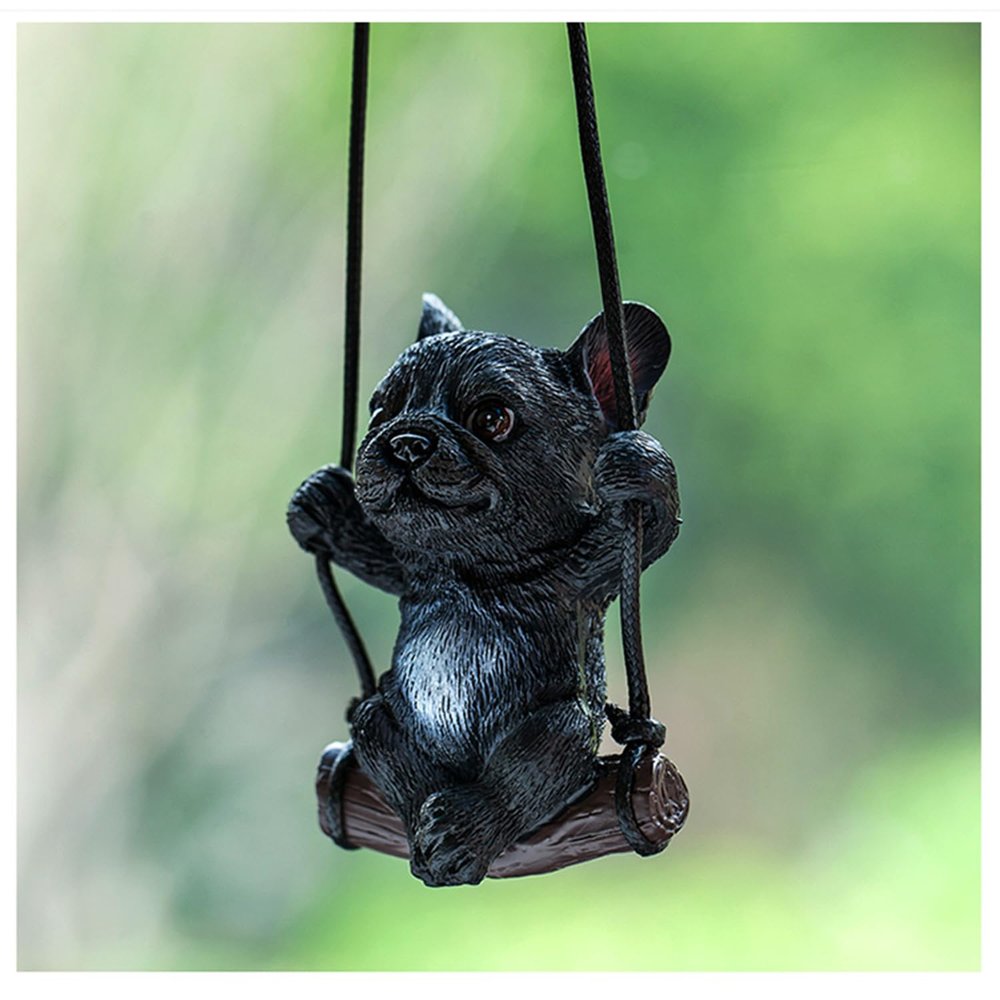 Gmngis Bulldog Rear View Mirror Hanging Accessories of Swinging Dog Cool Swinging Dog Car Hanging Ornament Pendant Interior Rearview Mirror Decoration (Black Bulldog)