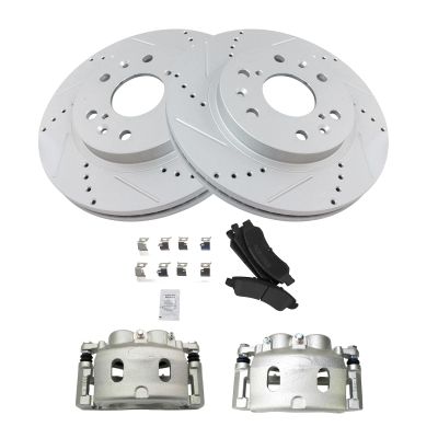Brake Pads and Coated Rotors Set - Front - with Drilled Slotted Rotors and Semi-Metallic All-Weather Brake Pads - Compatible with 2008-2013 Cadillac Escalade EXT