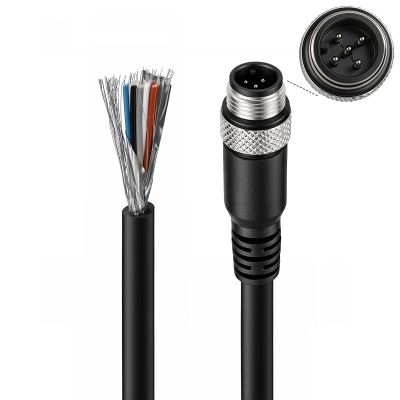 M12 A-Coded 5-Pin Male to Bare Wire Sensor Cable, 20m (65.6ft) Shielded PVC Jacket, IP67 Waterproof & Vibration Resistant, Industrial Actuator Cord for PLC, CANopen, DeviceNet