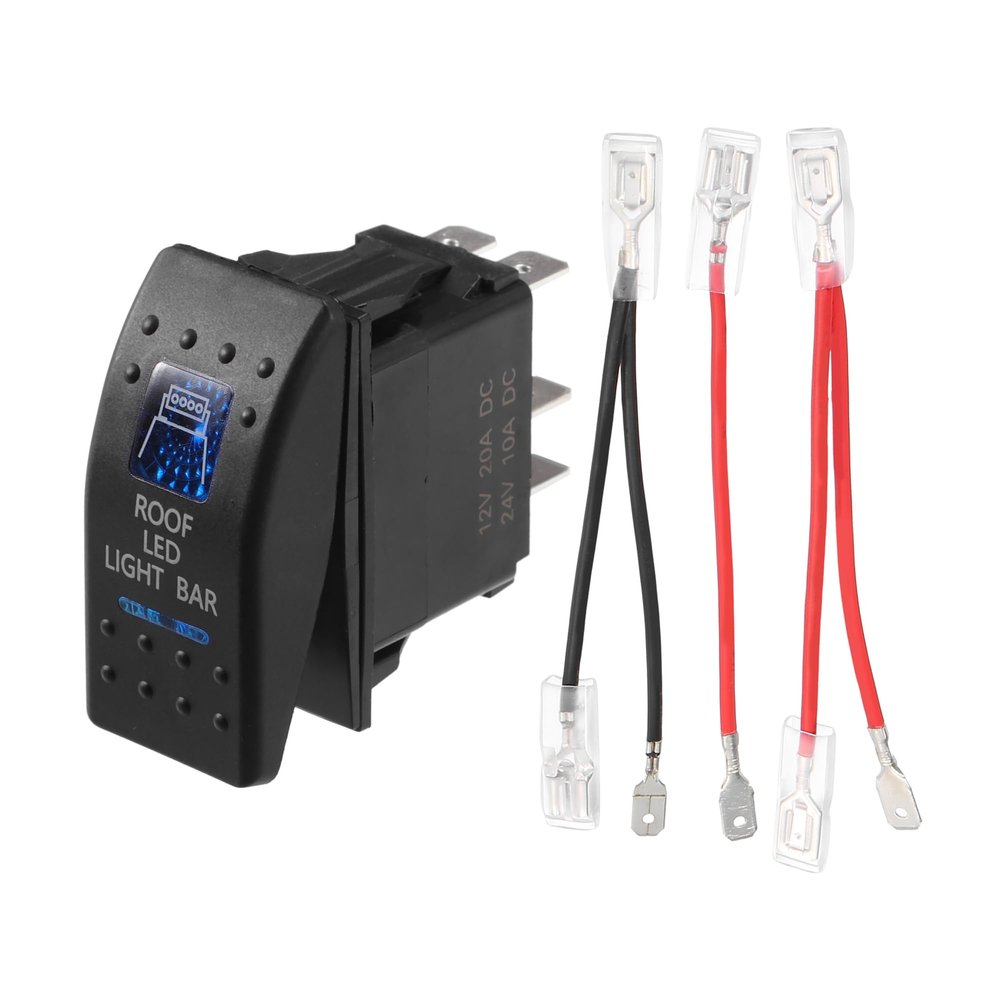 VekAuto 5 Pin Roof LED Light Bar Rocker Switch Toggle - ON/Off Kit, 20A/12V 10A/24V SPST Universal for Automotive Cars Vehicles Marine Boats Truck Waterproof ABS Blue Interior with Wires