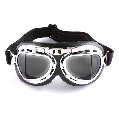 1Storm Motorcycle Scooter Mopeds Goggles Half Helmet Vintage Pilot Aviator Style, Silver Frame Smoked Lens