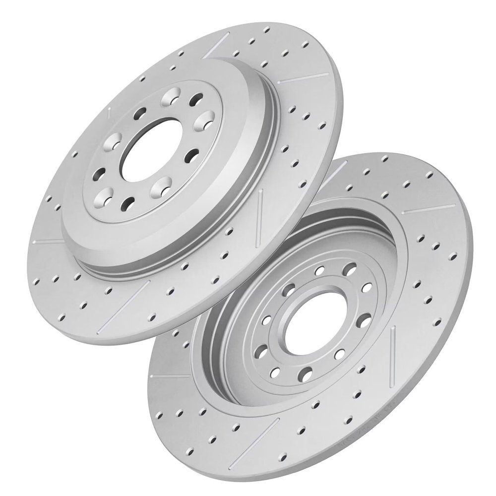 FRaxle Drilled & Slotted Rear Brake Rotors, Disc Brake Rotor, for Ford Taurus/Taurus X/Five Hundred/Freestyle/Edge/Explorer/Flex, for Lincoln MKS/MKX/MKT, for Mercury Sable/Montego