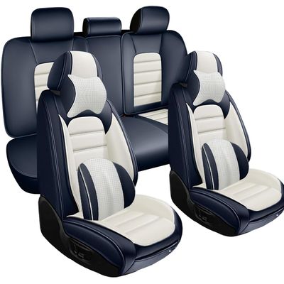 Leather Seat Covers for Jeep Grand Cherokee 2006-2024,Luxury Car Seat Covers Full Set,Waterproof Seat Protectors Auto Seat Covers,Breathable Nonslip Soft Interior Cover Seats for Cars(Blue and White)