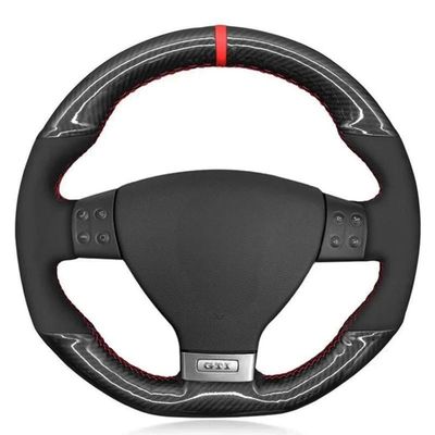 ARKNAV Hand-Sewing red Mark Car Steering Wheel Cover Carbon Black,for Volkswagen Golf 5 Mk5 GTI Golf 5 R32 Passat R GT 2005