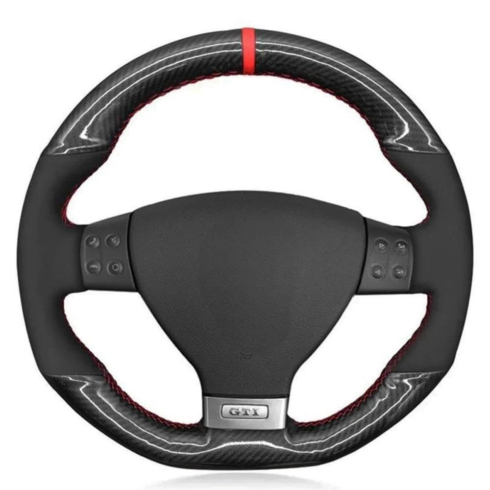 ARKNAV Hand-Sewing red Mark Car Steering Wheel Cover Carbon Black,for Volkswagen Golf 5 Mk5 GTI Golf 5 R32 Passat R GT 2005