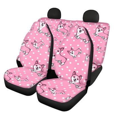 Pinupub Cute Auto Decor Car Seat Covers Cartoon Pink Corgi Print Vehicle Interior Accessories Full Set of 2 Pieces Front Seat Protector with Rear Bench Covers