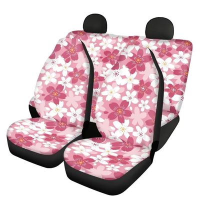 Pinupub Car Front Rear Seat Covers for Women Pink and White Flowers Print Cute Interior Decor Non Slip Universal Auto Seat Protector Full Set Fit SUV Van