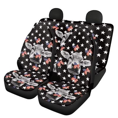 Pinupub Cow American Flag Butterfly Stars Print Car Seat Covers Full Set Universal Anti-Slip Front Ans Rear Car Seat Cushions Fashion Car Interior Accessories for Most Car