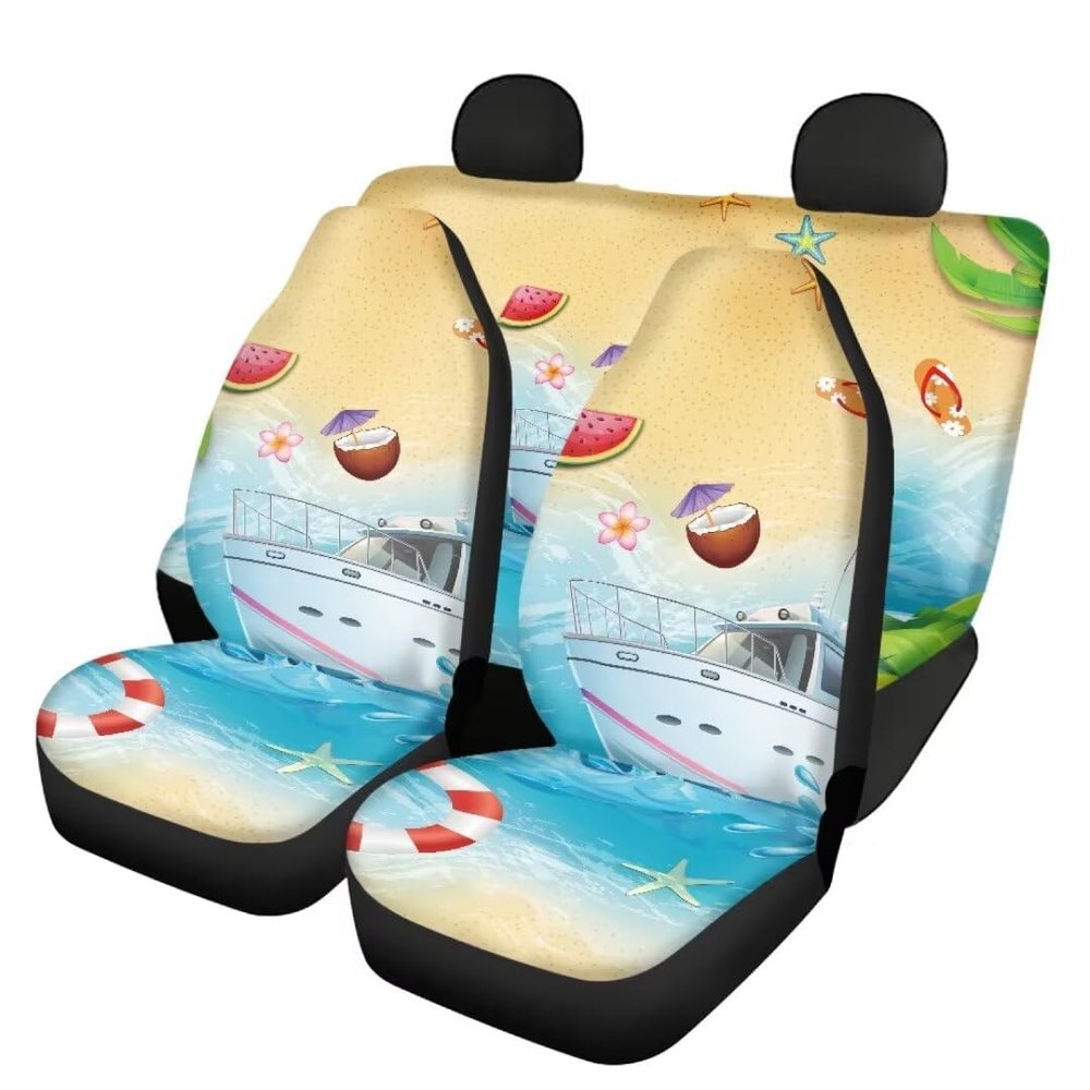 Pinupub Beach Print Car Seat Cover Full Set,Auto Front Seat Covers with Back Bench Bucket Protector,Fashion Automotive Interior Accessories