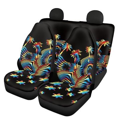 Pinupub Boho Style Car Seat Covers Full Set Rainbow Stripes Coconut Palm Print Universal Car Interior Front and Rear Seat Protectors Fit SUV Van Trucks