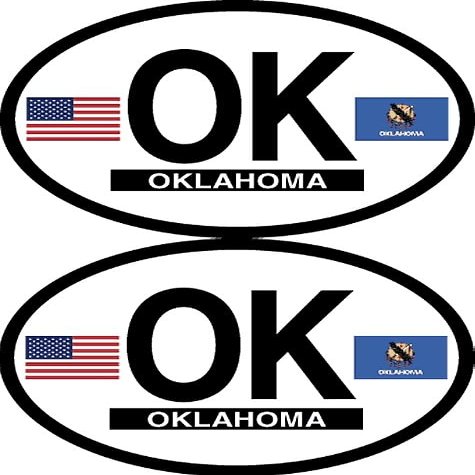 Pack of Two Oklahoam Oval Decal Stickers, 3.5"x 4.75" Flag-It Brand State Waterproof Industrial Strength Vinyl Stickers Decals for Cars, Trucks, RV, SUVs & Boats (Oklahoma)