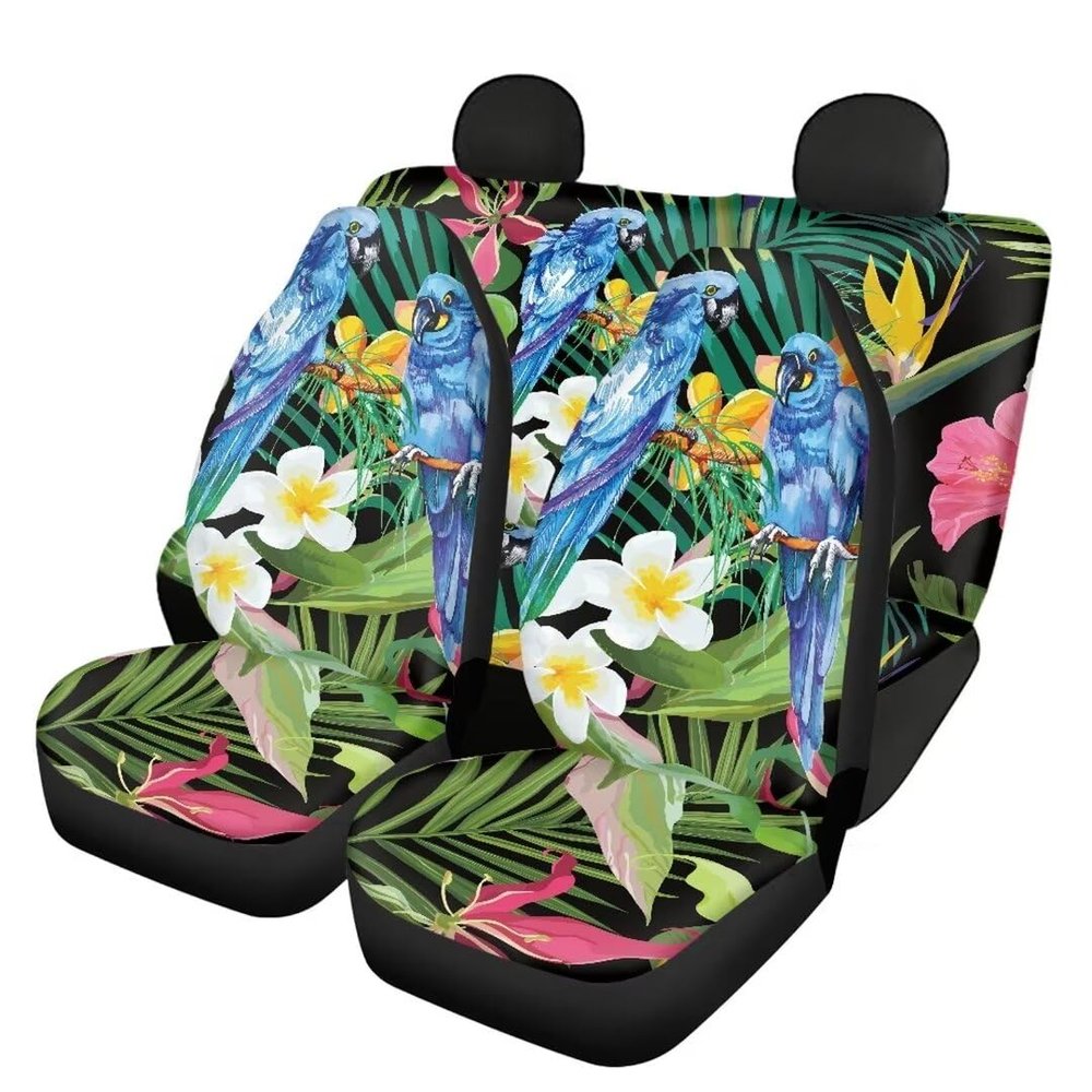 Pinupub Animal Decoration Car Seat Covers Full Set Blue Parrot Design Vehicle Interior Accessories Soft and Cozy Auto Front Seat Covers with Back Bench