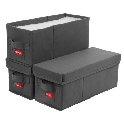 NUSWOR Premium CD Storage Box - Stackable CD Organizer Box with Lid - Holds 105 Jewel Cases - 14.37 x 5.5 x 6.3 inches - 3 Pack - Grey