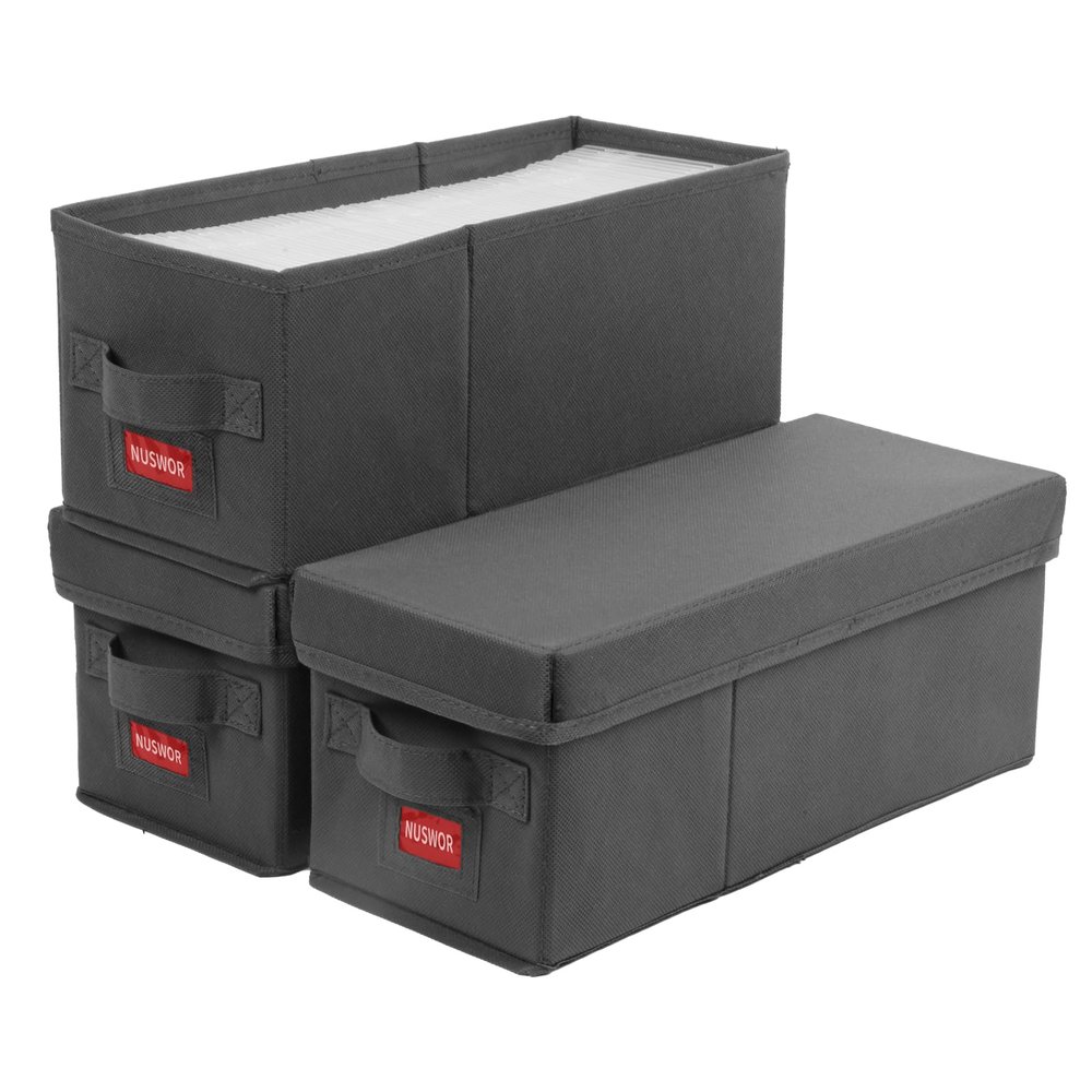 NUSWOR Premium CD Storage Box - Stackable CD Organizer Box with Lid - Holds 105 Jewel Cases - 14.37 x 5.5 x 6.3 inches - 3 Pack - Grey
