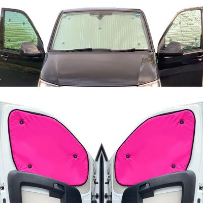 Thermal Blinds Compatible with Peugeot Expert (Years 2007-2016) (Full Set MWB + Barn Doors) with Backing Colour in Pink, Reversible