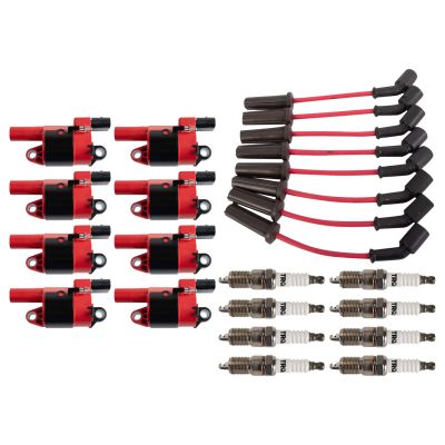 Spark Plugs with Ignition Coil Pack and Spark Plug Wire Set - 17 Piece Set - for 2011-2013 Chevrolet Silverado 1500 with Round Ignition Coil (V8; 6.2L, V8; 5.3L, V8; 4.8L)