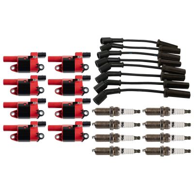 Spark Plugs with Ignition Coil Pack and Spark Plug Wire Set - 17 Piece Set - Mechanics Choice fits 2009-2010 Chevrolet Silverado 1500 with Round Ignition Coil