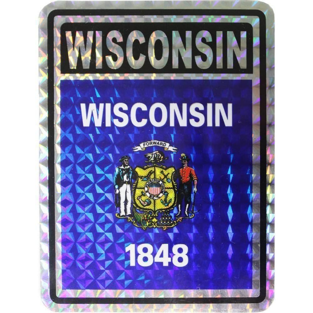 State of Wisconsin Reflective Decal Bumper Sticker 3.875" x 3"