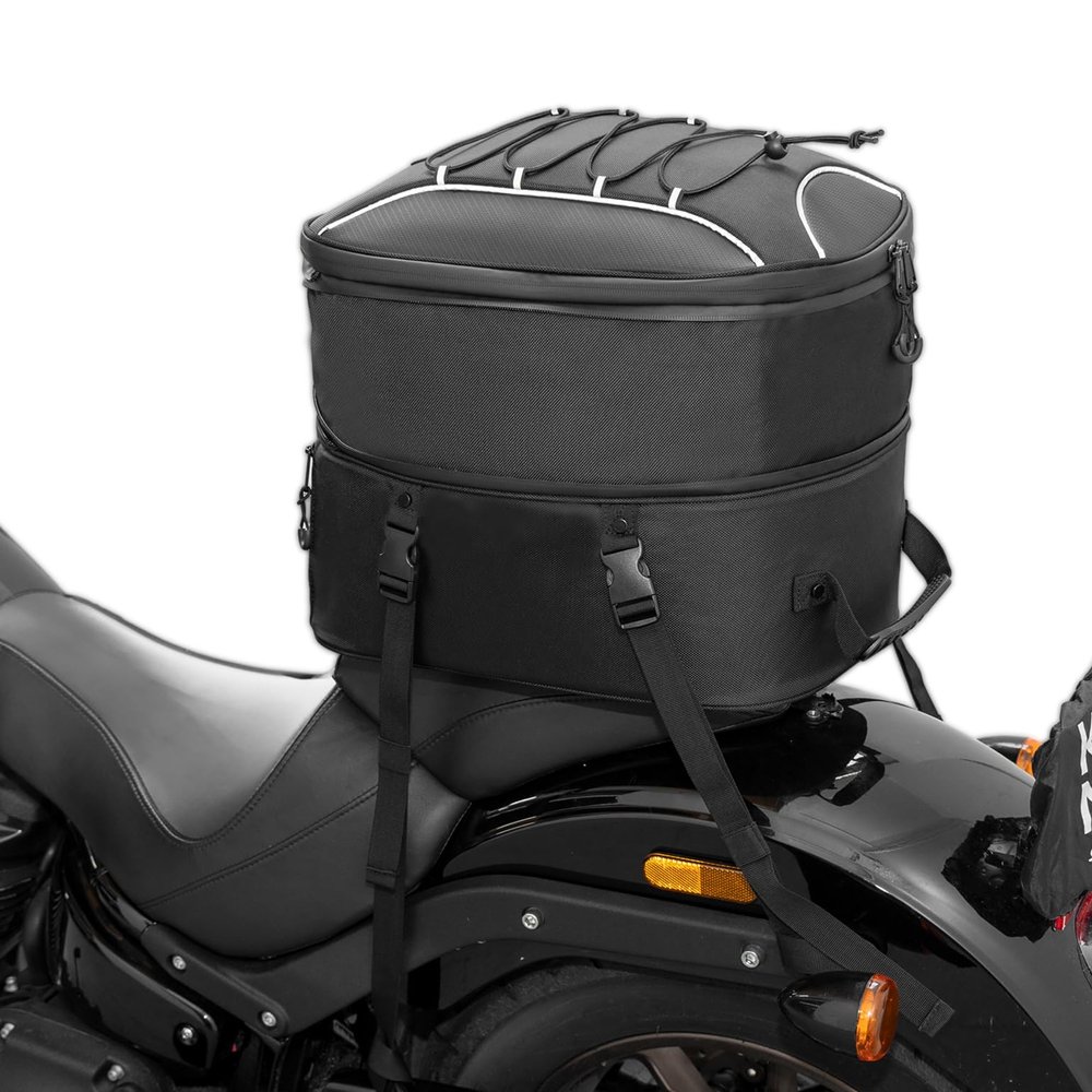 KEMIMOTO Motorcycle Tail Bag, Dual Use Motorcycle Rear Seat Bag with Waterproof Rain Cover, 25L-45L Expandable Motorbike Helmet Bag Luggage Storage Backpack
