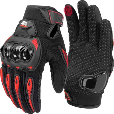 KEMIMOTO Motorcycle Gloves for Men/Women, Touchscreen Dirt Bike Gloves with Shell, Anti-Slip for Motorbike, Riding, Racing, Cycling, Dirt Bike, ATV, UTV, Motocross, BMX, Hiking (Red-L)