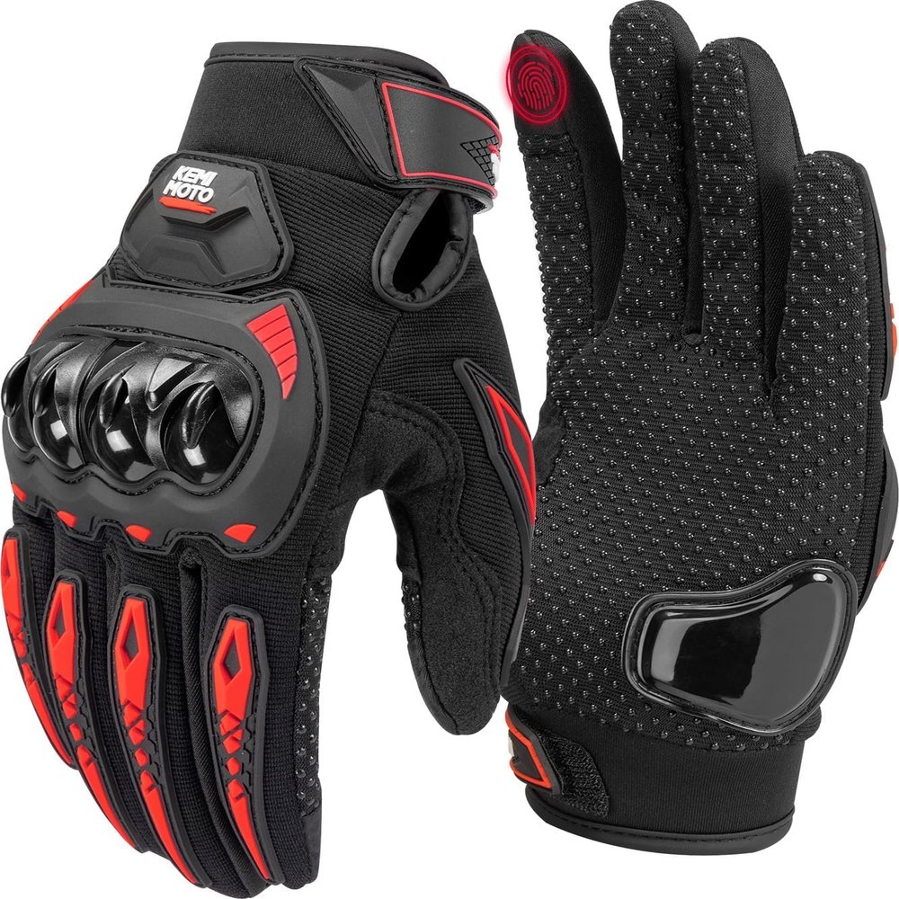 KEMIMOTO Motorcycle Gloves for Men/Women, Touchscreen Dirt Bike Gloves with Shell, Anti-Slip for Motorbike, Riding, Racing, Cycling, Dirt Bike, ATV, UTV, Motocross, BMX, Hiking (Red-L)
