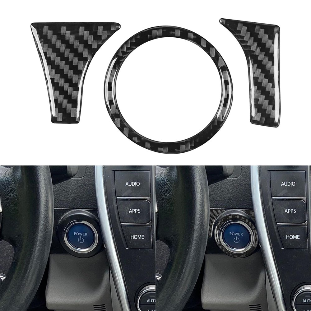 Real Premium 3K Carbon Fiber Ignition Ring Decoration Sticker Push Start Button Trim Panel Cover Decals Compatible with Toyota Camry 2015 2016 2017 Accessories 3PCS