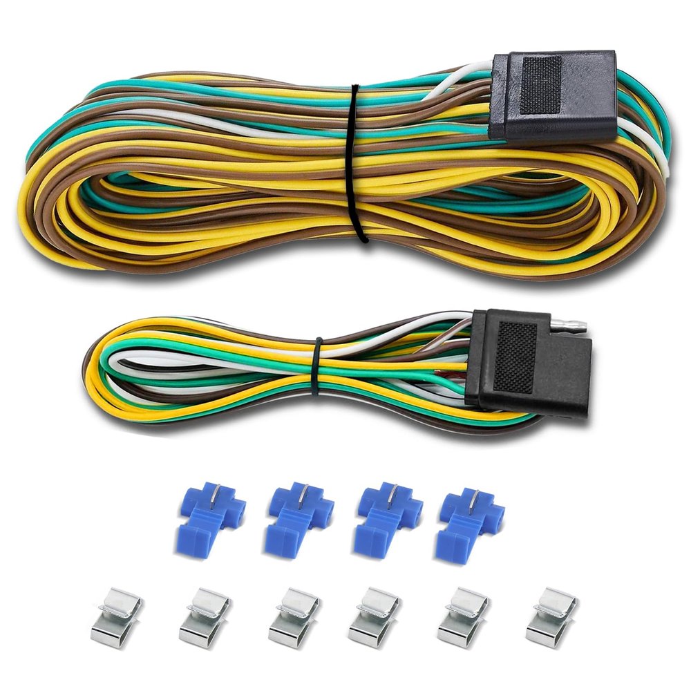 Aila 36Ft 4 Pin Trailer Wiring Harness Kit - Quick-Connect 4Way Flat Extension Connector Plug, Color-Coded Wire Setup