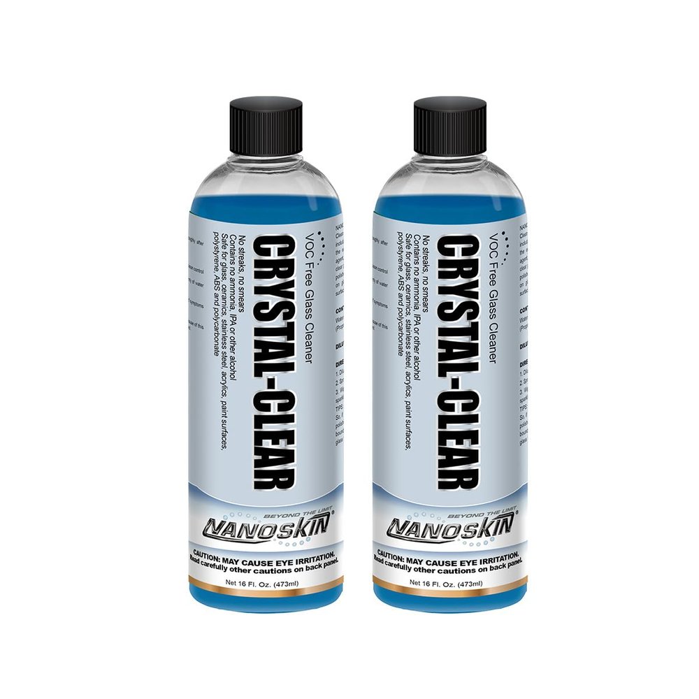 Nanoskin CRYSTAL-CLEAR VOC-Free Glass Cleaner, 32 Oz. Pack (2x16 Oz) - Advanced Eco-Safe, Streak-Free Shine, Multi-Surface Cleaning Solution | For Auto, Home, Office, & Commercial Use | 40:1 Dilution