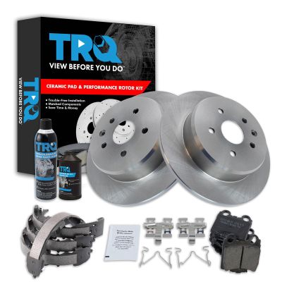 TRQ Rear Brake Pad & Rotor Kit with Chemical Kit Parking Brake Shoe Set