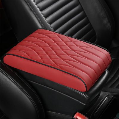 WASHLA Car Center Console Armrest Mat for Tesla Model 3/Model S/Model X/Model Y 2013-2023 2024 2025 Universal Armrest Seat Box Protector Cover Leather for SUV Truck Vehicle,Red, normal