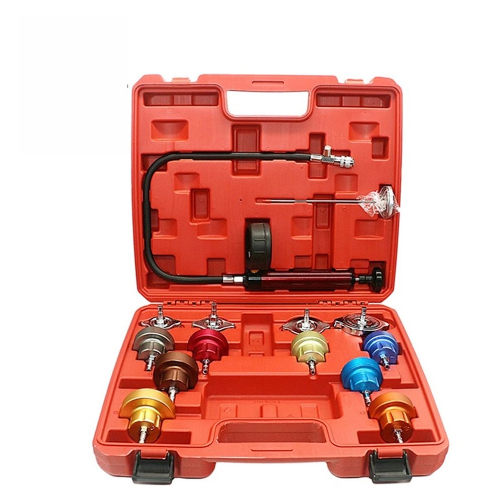 Coolant Pressure Tester kit 14PCS Automotive Radiator Pressure Tester Kit Car Leak Detector Tool Auto Cooling System Coolant Vacuum Purge Vacuum Type Cooling System Kit