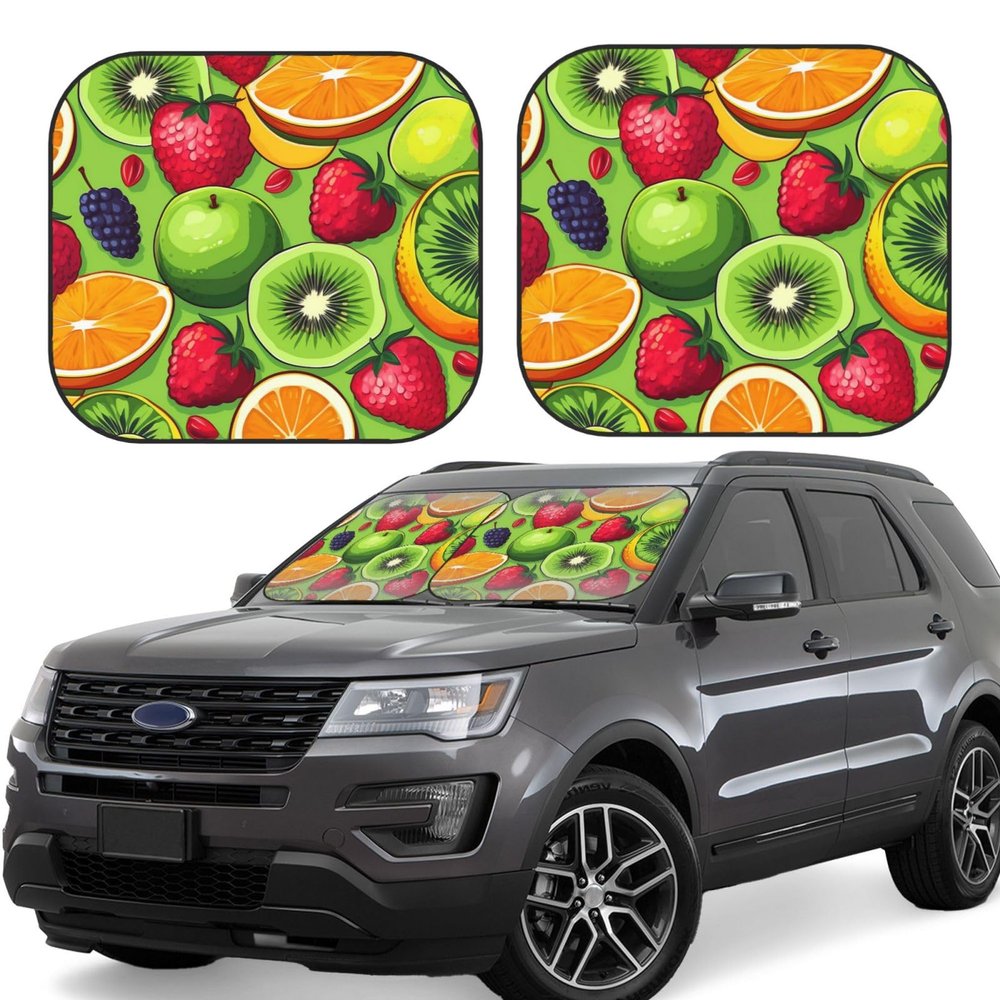Various Fruits Print Car Windshield Sun Shade 2 PCS Foldable Automotive Front Window Sunshade Protector Universal Car Accessories for Cars Trucks SUV Large