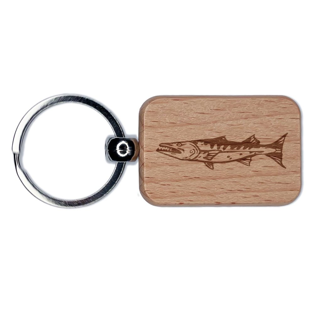 Sniggle Sloth Great Barracuda Toothy Fish Engraved Wood Rectangle Keychain Tag Charm