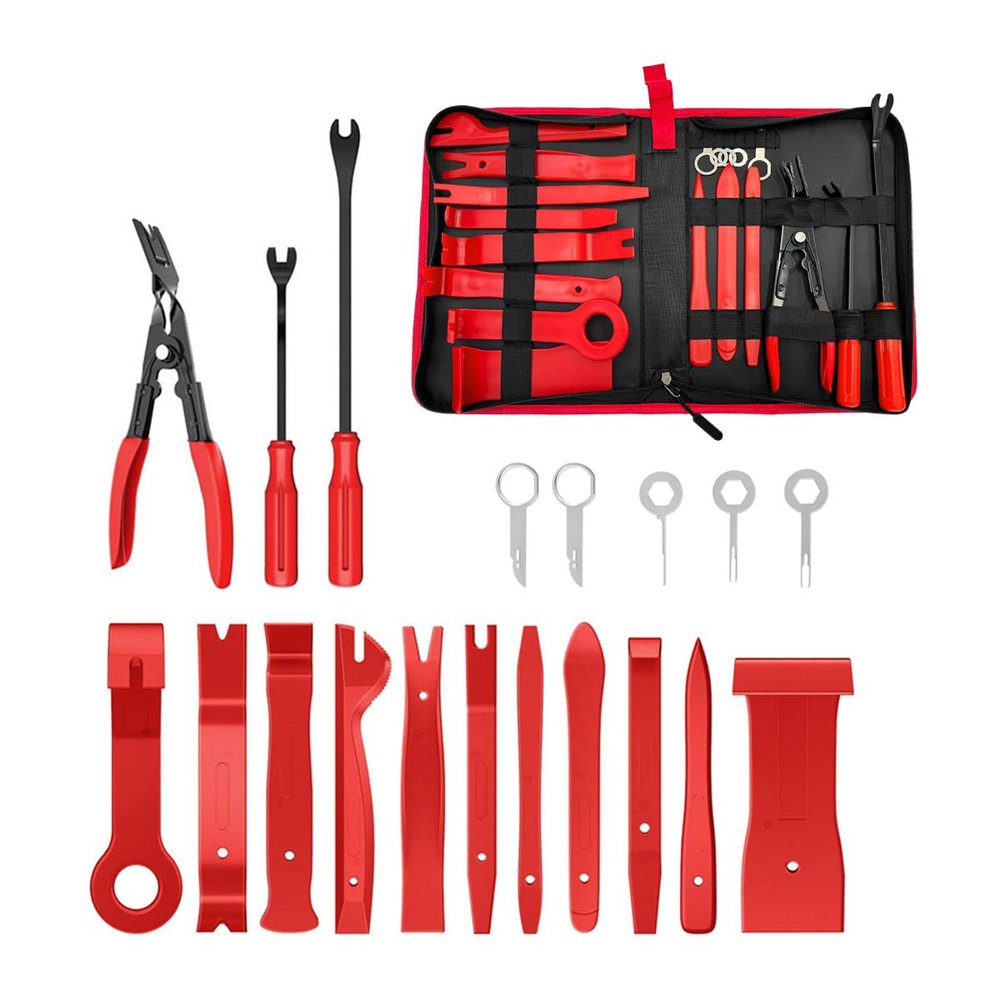 Suvnie 19PCS Trim Removal Tool Set, Car Panel Door Audio Trim Removal Tool Kit, Plastic Pry Tool Kit for Car Panel Dash Door Audio with Storage Bag, Universal Car Accessories (Red)