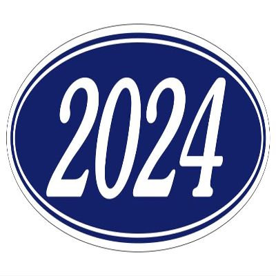 2024 Oval Year Model Stickers for Car Dealerships White on Navy Blue Vinyl Windshield Decals 14" 5-1/2" Weatherproof Removable Car Window Stickers Auto Lot Window Signs Pack of 48