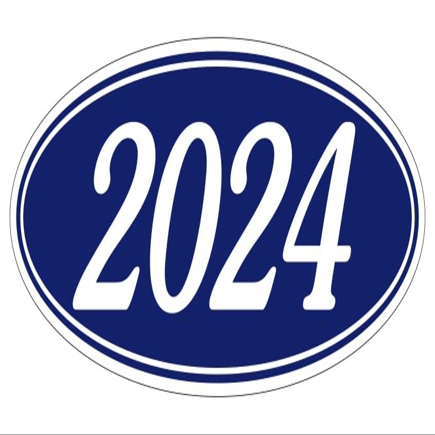 2024 Oval Year Model Stickers for Car Dealerships White on Navy Blue Vinyl Windshield Decals 14" 5-1/2" Weatherproof Removable Car Window Stickers Auto Lot Window Signs Pack of 48