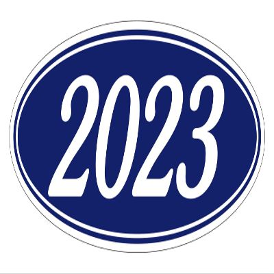 2023 Oval Year Model Stickers for Car Dealerships White on Navy Blue Vinyl Windshield Decals 14" 5-1/2" Weatherproof Removable Car Window Stickers Auto Lot Window Signs Pack of 48