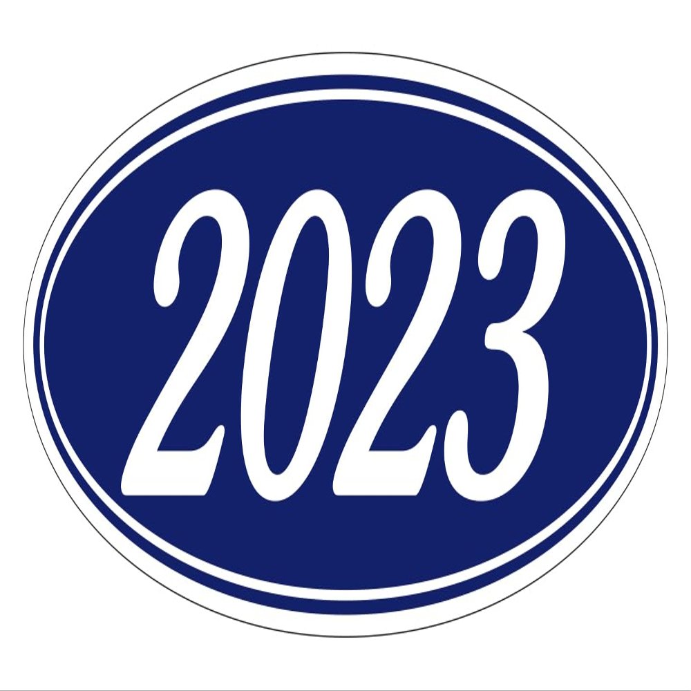 2023 Oval Year Model Stickers for Car Dealerships White on Navy Blue Vinyl Windshield Decals 14" 5-1/2" Weatherproof Removable Car Window Stickers Auto Lot Window Signs Pack of 48