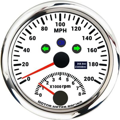 MOTOR METER RACING W PRO 85mm 3-3/8" 2 in 1 GPS Speedometer Tachometer Digital Odometer Mileage & Trip Meter with Turn Signal High Beam 200 MPH Waterproof Black Dial White LED for Car Truck Motor