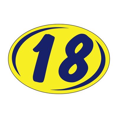 2018 Round Year Window Stickers 8" x 5.5" Blue on Yellow Vinyl - 36 Pack